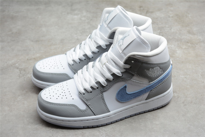 AIR JORDAN 1 Mid White Wolf Grey Blue BQ6472-105