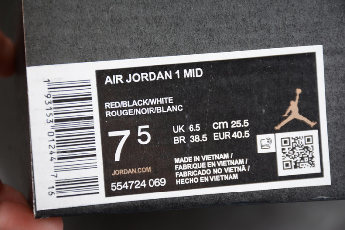 Air Jordan 1 Mid Chicago Toe 554724-069
