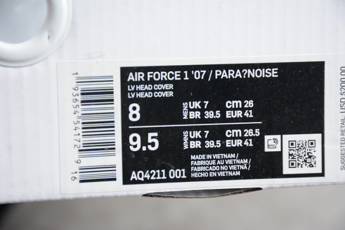 AIR FORCE 1 White LV  Head  Cover AQ4211  001
